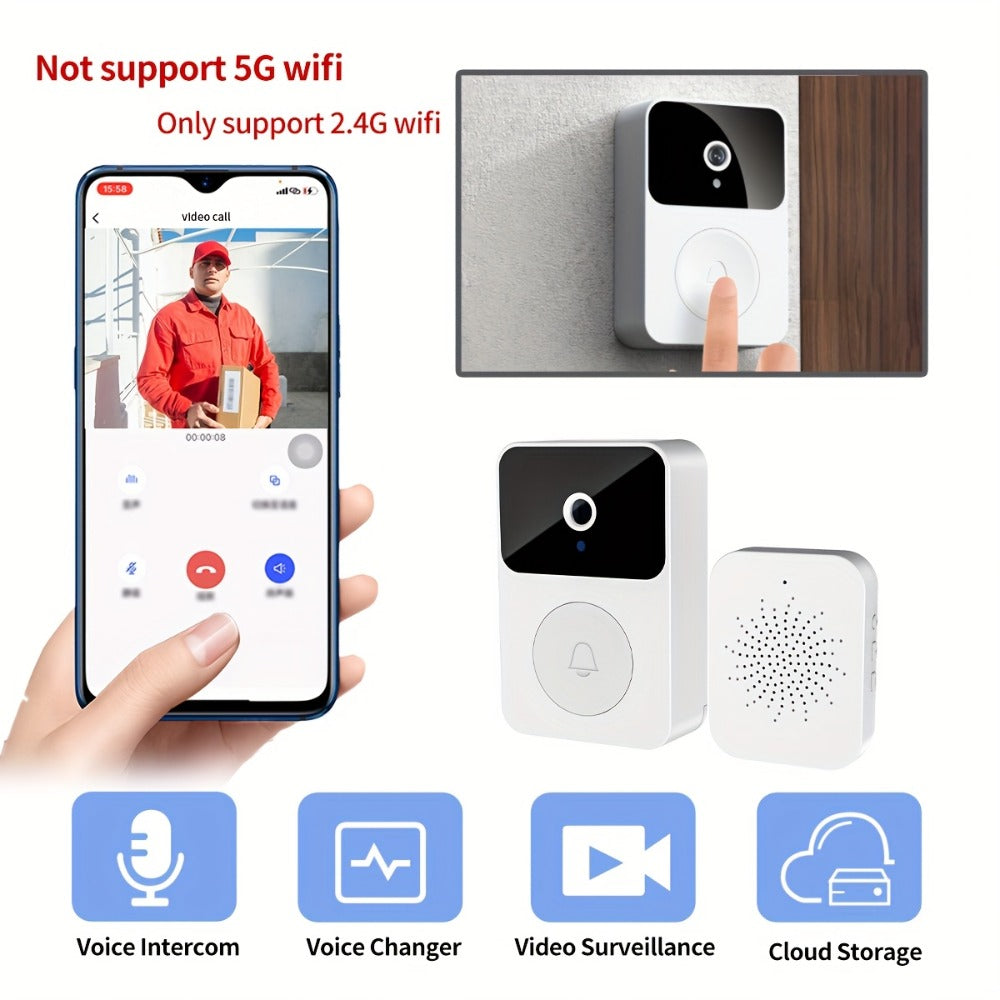 PIR Motion Video Doorbell Camera WiFi HD Night Vision with Two-Way Audio, Cloud & SD Card Storage, 2.4G App Control, Smart Wireless Doorbell for Home Security Intercom Apartment Front Door