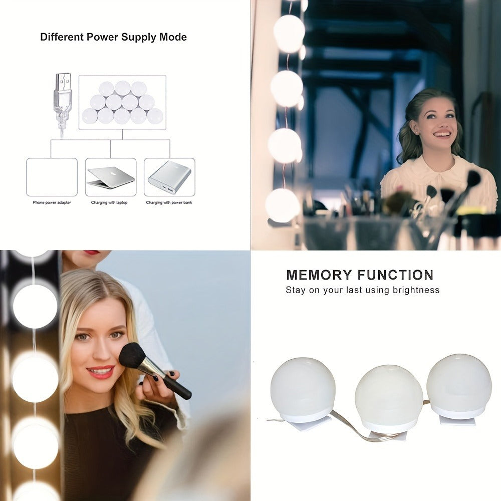 LED Vanity Mirror Light for Makeup – USB Powered 8-Bulb Mirror Lamp with 3 Color Temperatures, Adjustable Brightness & Spacing, Removable Design, Gift for Women Wife