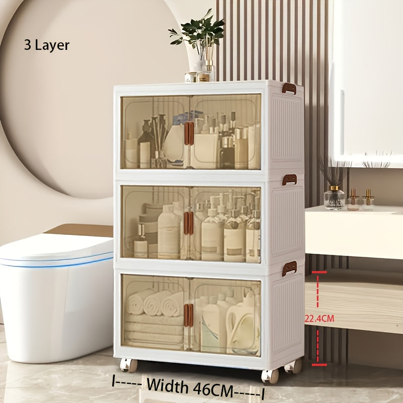 Foldable Storage Cabinet with Door – Multi-Layer Stackable Storage Box for Shoes, Clothes & Books | Large Closet Organizer for Bedroom, Bathroom, Kitchen, Office & Wardrobe