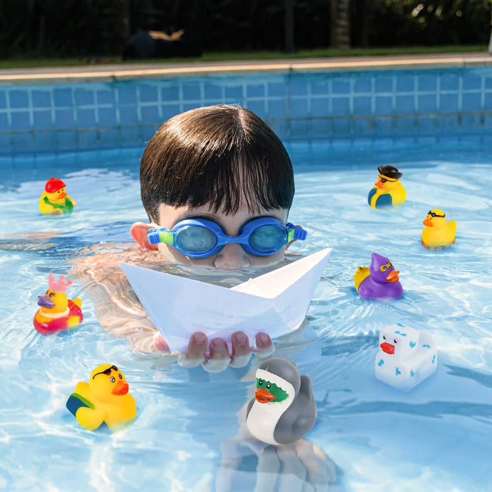 30 Pack Mini Rubber Ducks Assorted with Mesh Bag – 2" Floating Bath Toys for Kids, Variety Zoo Animal Unicorn Pirate Designs, Baby Shower Party Favors, Birthday Gifts for Boys & Girls