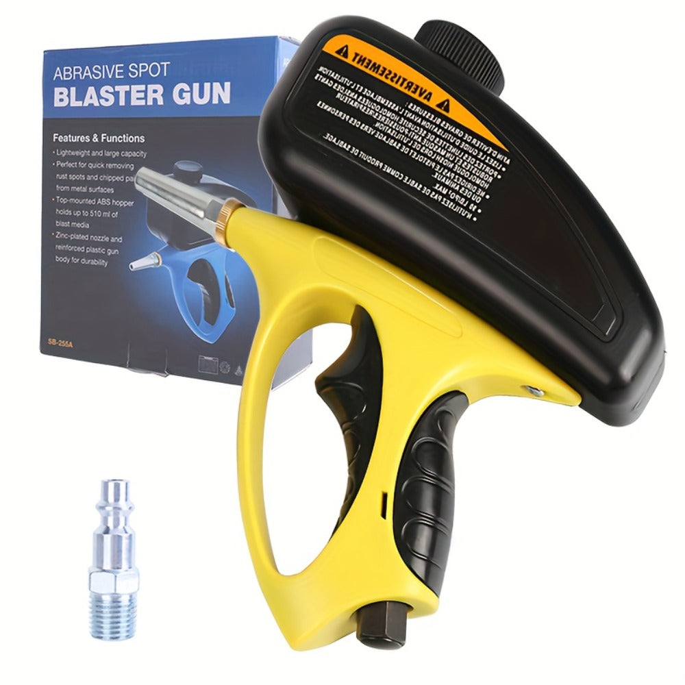 Sandblaster Gun for Air Compressor Pneumatic Abrasive Blasting – 90 PSI Max, 500ml Tank, Small Nozzle, for Metal Rust Removal, Glass Etching, Polishing & Auto Repair – Blue, Red & Yellow