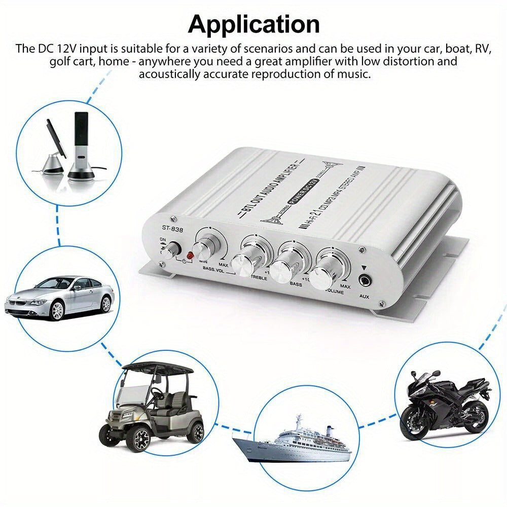400W Car Audio Amplifier 2.1 Channel 12V Vehicle Sound System Stereo Bass Booster with Aluminum Alloy Housing, Easy Installation for Car Truck SUV Audio Upgrade — Silver