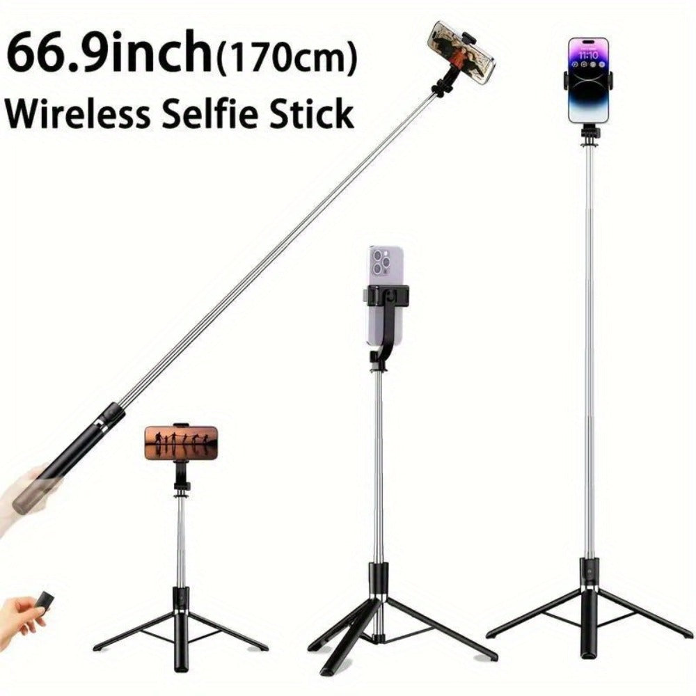 68 Inch Live Streaming Tripod Floor Standing with Wireless Remote – Retractable Selfie Stick, 360° Rotation, Anti-Shake Stable Phone Stand for Travel Vlogs, Outdoor Streaming, iPhone & Android