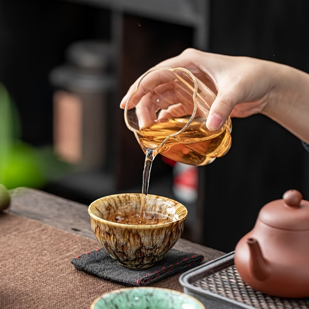 Kung Fu Tea Cups Set of 5 – Handmade Kiln-Fired Jianzhan Ceramic Teacups – Five-Element Design in 5 Colors with Gift Box – Elegant Chinese Tea Ceremony Cup Gift for Business, Friends & Family