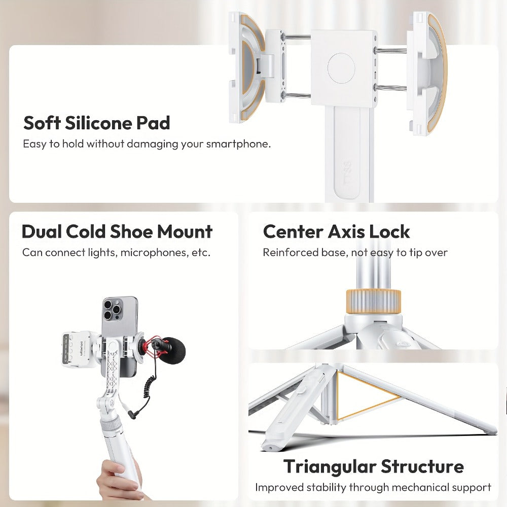 ULANZI TT88 Phone Tripod 57 Inch with 2 Cold Shoe Mounts & Magnetic Phone Clip – Extendable Selfie Stick Aluminum Travel Tripod for iPhone Android Vlogging Video Recording Photography TikTok YouTube
