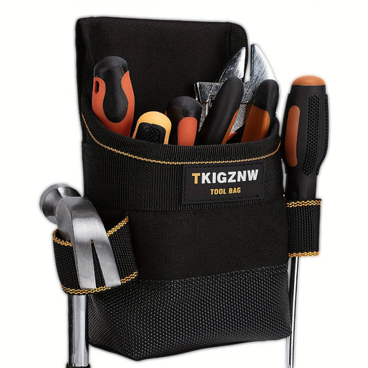 Tool Belt Pouch with Adjustable Strap, Multiple Compartments & Zipper, Black