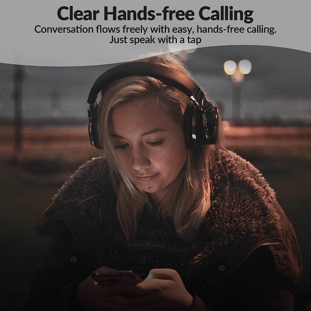 Active Noise Cancelling Over-Ear Headphones MIGHTY ROCK, Wireless Bluetooth 5.2 with 45mm Drivers Deep Bass, 30H Playtime Built-in Mic, Foldable Protein Earpads Headset for Travel Work Study Flight