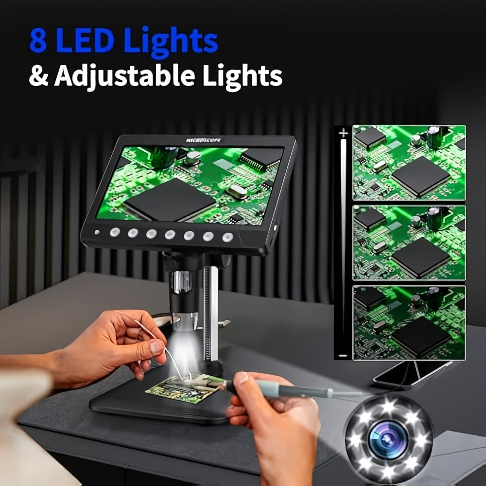 1200X Digital Microscope 7-Inch IPS Screen – WINWEND USB Coin & Soldering Microscope with 8 Adjustable LED Lights, HD Display for Coin Inspection, PCB Repair, Science & Windows Compatible
