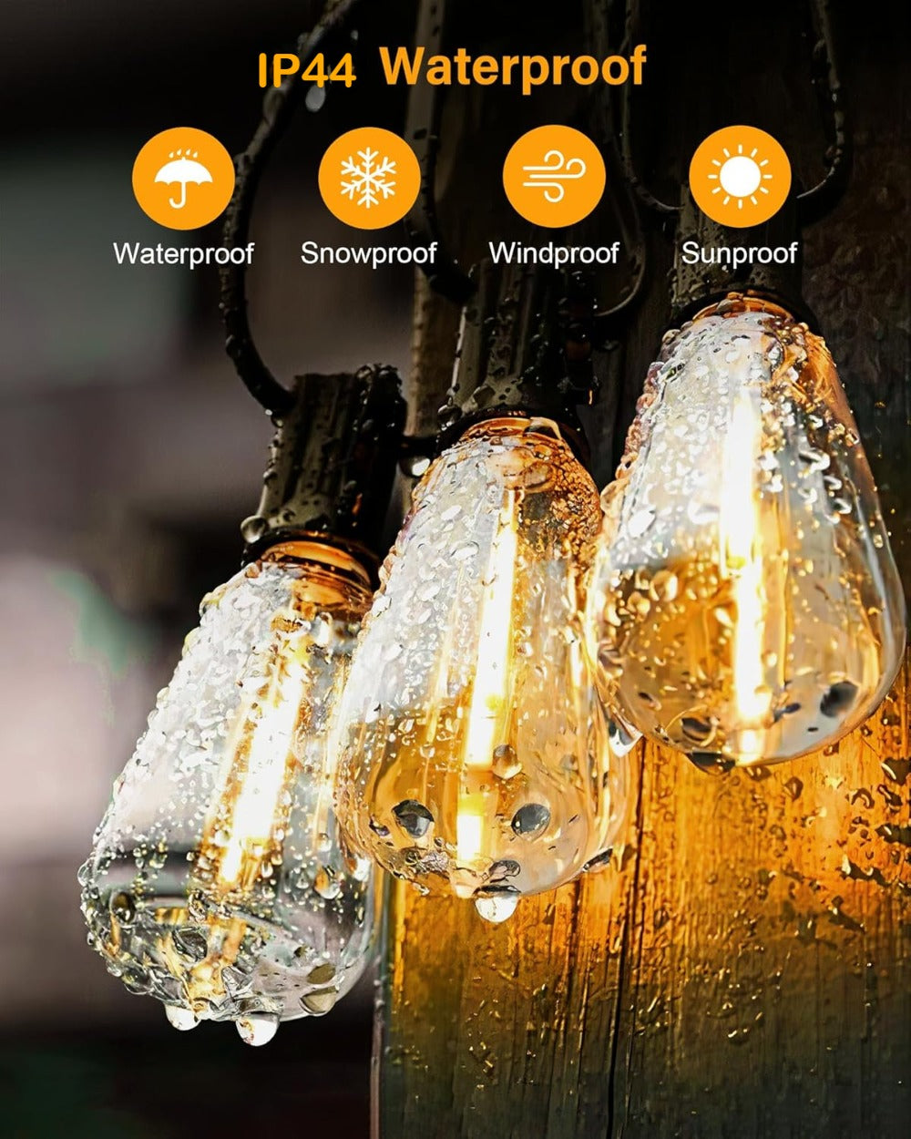 Patio String Lights 100FT ST38 Edison Bulbs Shatterproof – 2700K Warm White Dimmable Connectable Outdoor Hanging Lights with Hooks for Patio Garden Wedding Bistro Party Christmas Decor