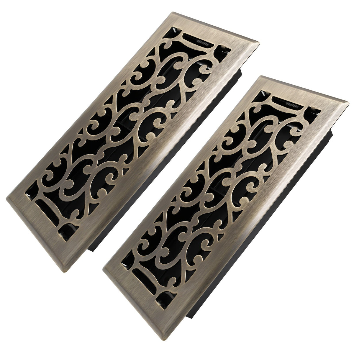 Floor Vent Register Cover 4x10 Inch Heavy Duty Walkable Steel Decorative Air Vent Grille Adjustable Airflow for Home HVAC 2-Pack Savannah Boston Design Multi Finish