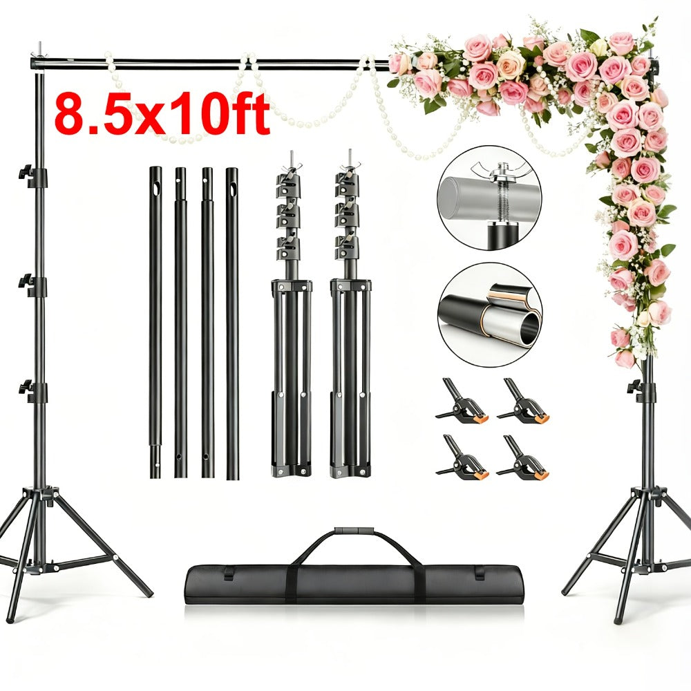 Multi-Size Adjustable Backdrop Stand Kit 10x10ft & 6.5x6.5ft – Heavy Duty Sturdy Background Support System for Photo Studio, Wedding, Party & Event Photography, Quick Setup Design