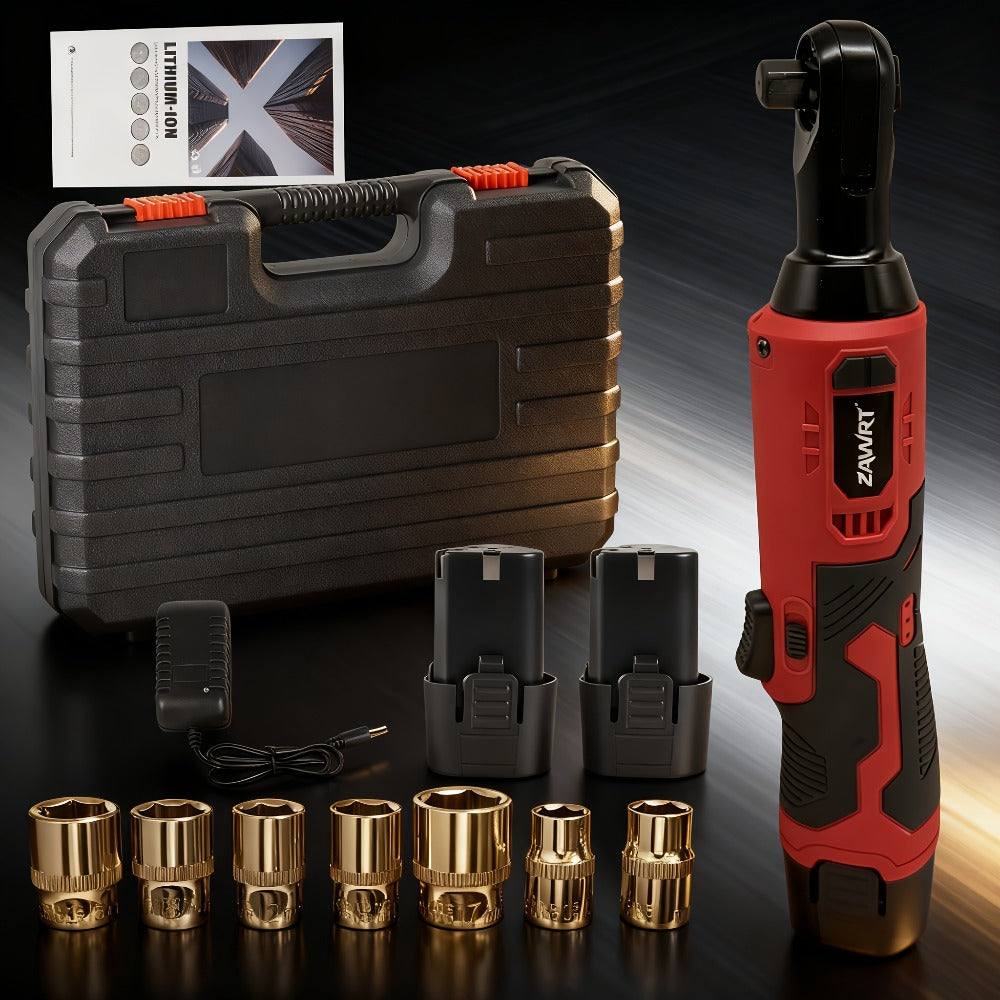 Cordless Electric Ratchet Wrench Set 12V - 45Nm High Torque 3/8" Rechargeable Ratchet Wrench with Battery, Charger & Toolbox for Automotive Repair, Angle Frame Installation & Home Improvement (4 Colors)