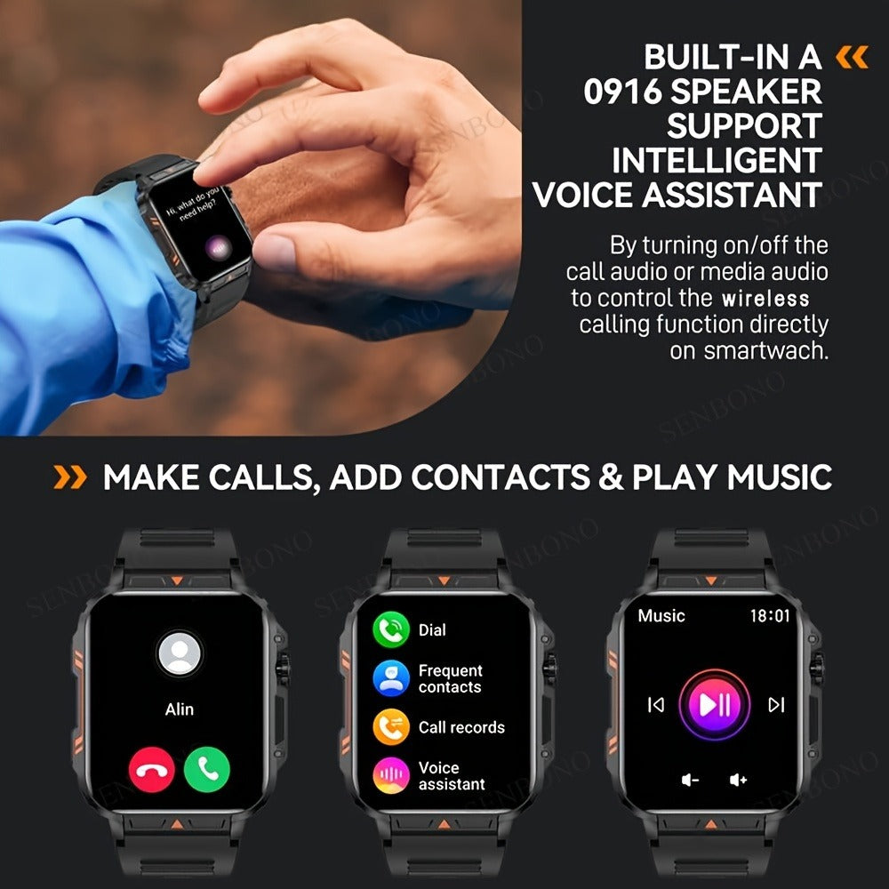 Bluetooth Calling Smartwatch for Men SENBONO L81B 1.95 Inch 340mAh Battery 100+ Sport Modes Step Calorie Distance Tracker Weather Alerts FitCloudPro – Black