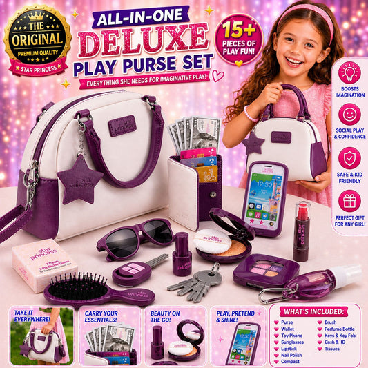 Pretend Play Purse Set, 18+ Pc Kids Handbag with Toy Phone, Wallet, Cards, Keys & Pretend Makeup