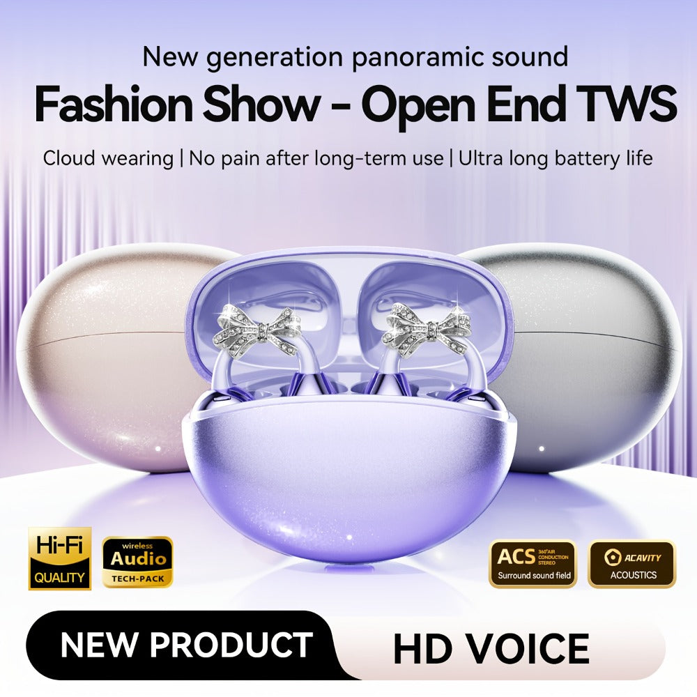 Butterfly Earring Wireless Earphones Open-Ear AI Translation HD Calls Touch Control Charging Case Non-In-Ear Jewelry Design Gaming Couple Headphones for iPhone Android Christmas Birthday Gift