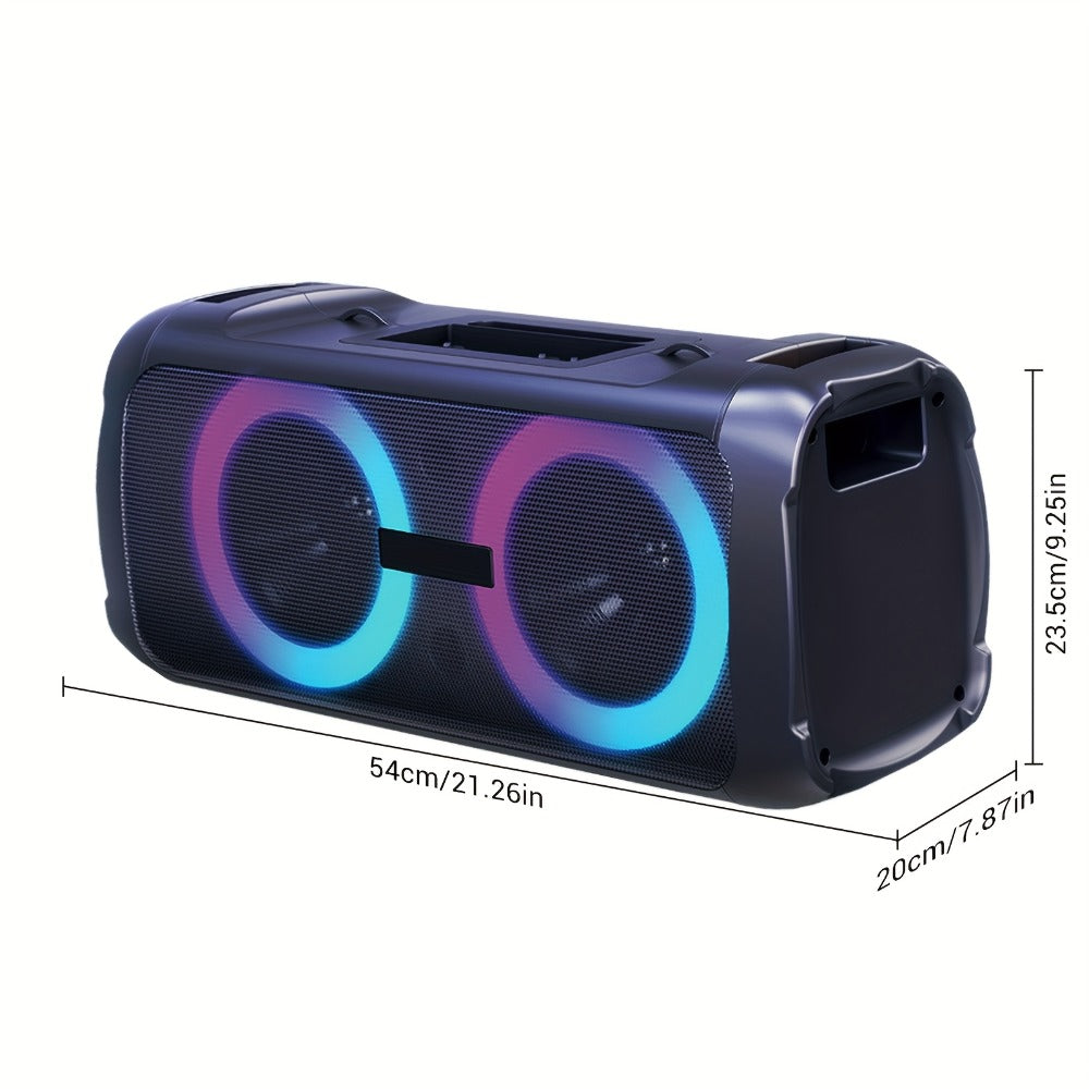 Large Outdoor Party Speaker with Dual 6.5" Subwoofer & LED Lights, Loud Portable Bluetooth Speaker with Shoulder Strap, Phone Tray, Mic Input, TWS Pairing, TF/USB/AUX, 5H Battery for Camping Beach Garage Parties