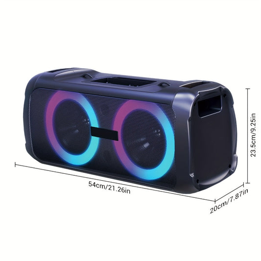 Bluetooth Party Speaker with Dual 6.5-Inch Woofers, LED Lights & Shoulder Strap