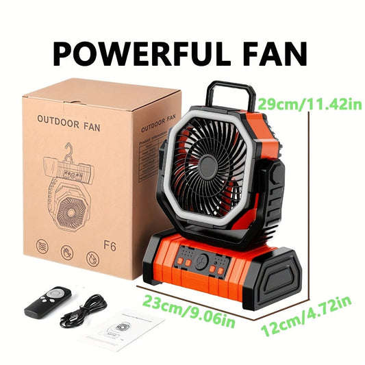 Camping Fan with LED Light, Adjustable Brightness and Multi-Speed Airflow