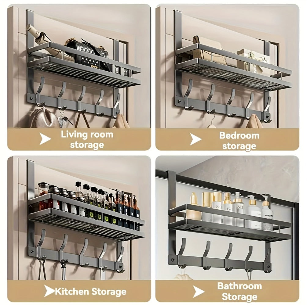 Over Door Hook Rack No Drilling Metal Storage Organizer – 4 5 6 Hooks for Bedroom Bathroom Kitchen, Versatile Door Hanger for Coats Towels Bags & Robes