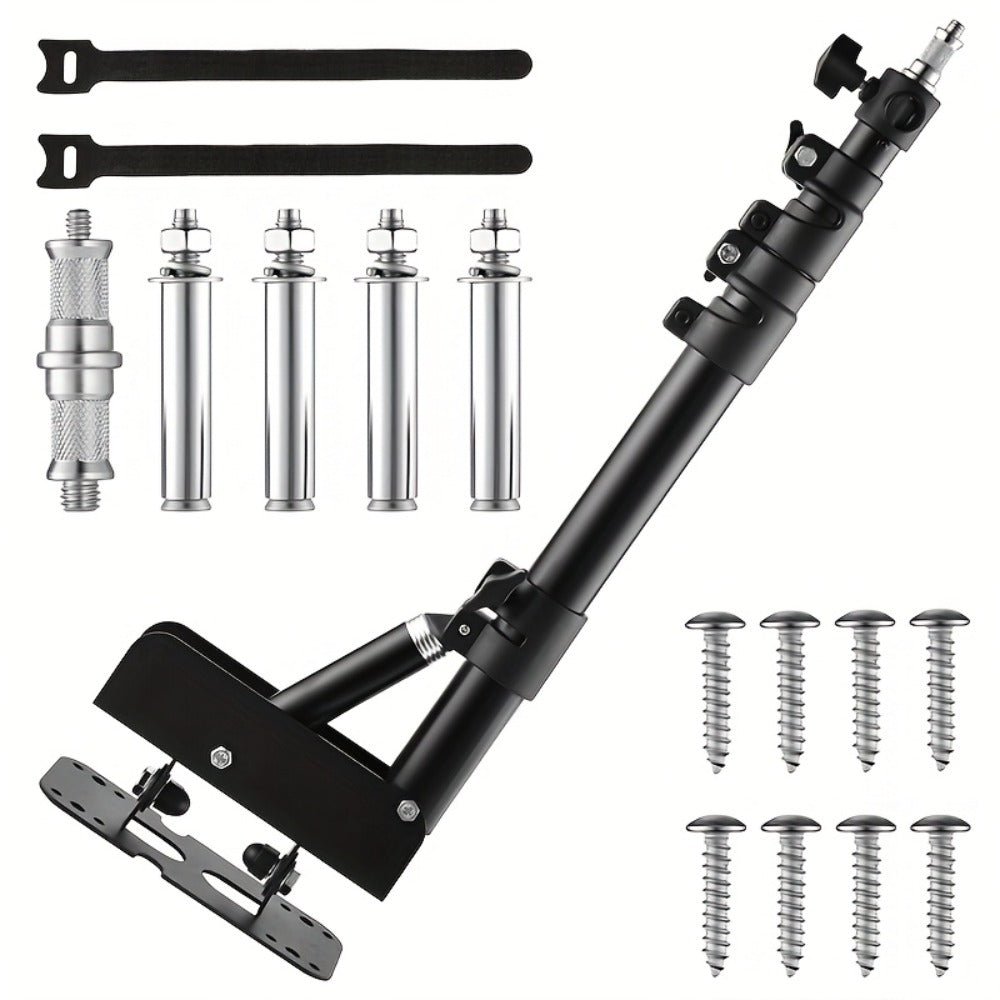 Wall-Mounted Ring Light with 45.7" Adjustable Boom Arm Stand | Alloy Triangle Wall Bracket for Photography Studio, Salon, Barber Shop, Tattoo Studio & Strobe Lighting