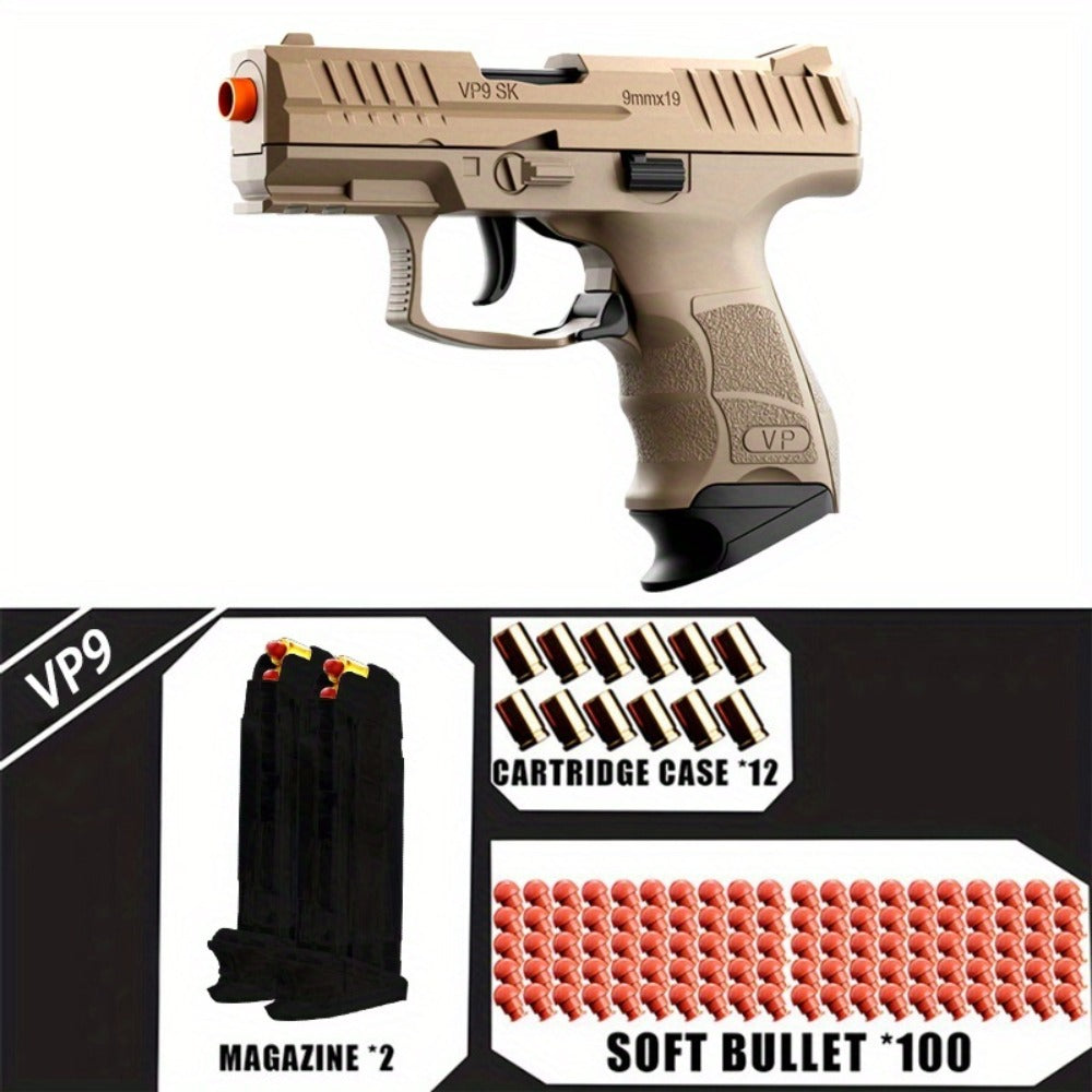 VP9 Soft Bullet Toy Gun Pistol with Shell Ejecting System – Upgraded Semi-Auto Foam Blaster for Boys, Outdoor Shooting Game, Birthday Gift for Kids Ages 6+