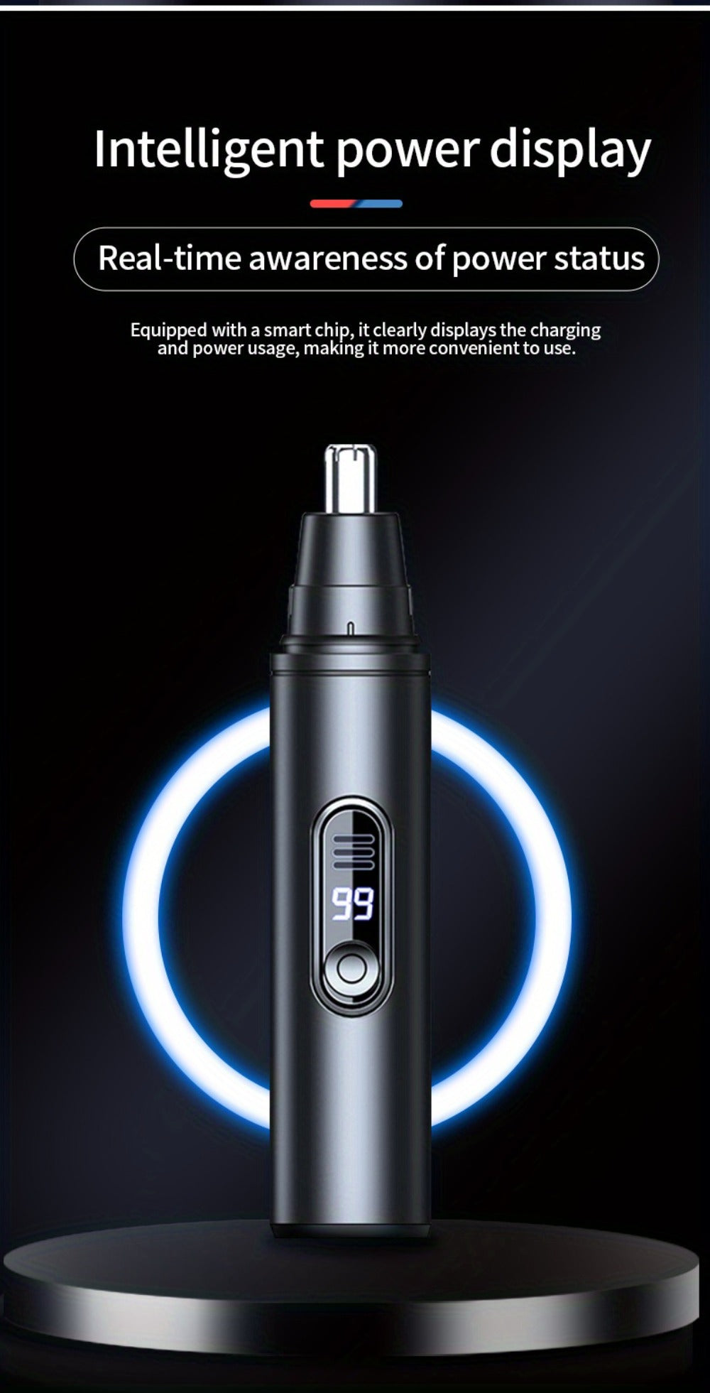 Nose Hair Trimmer Electric Painless 3-in-1 USB Rechargeable with LED Display – Trims Nose Ear Hair Eyebrows Waterproof Grooming Device for Men Women