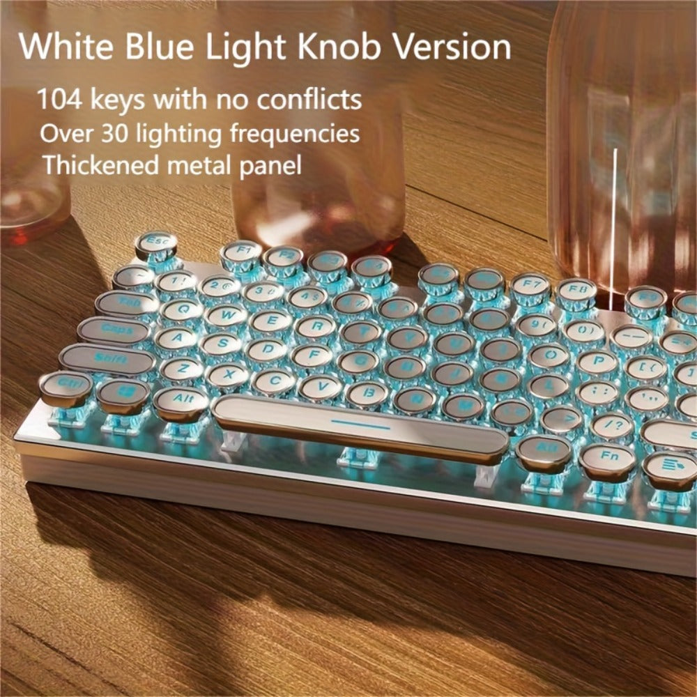 Hot-Swappable Mechanical Keyboard and Mouse Combo 34 Lighting Effects True Mechanical Blue Switches Retro Style USB Wired Aesthetic Gaming Set for Desktop Laptop Windows Mac Gift for Boyfriend Girlfriend