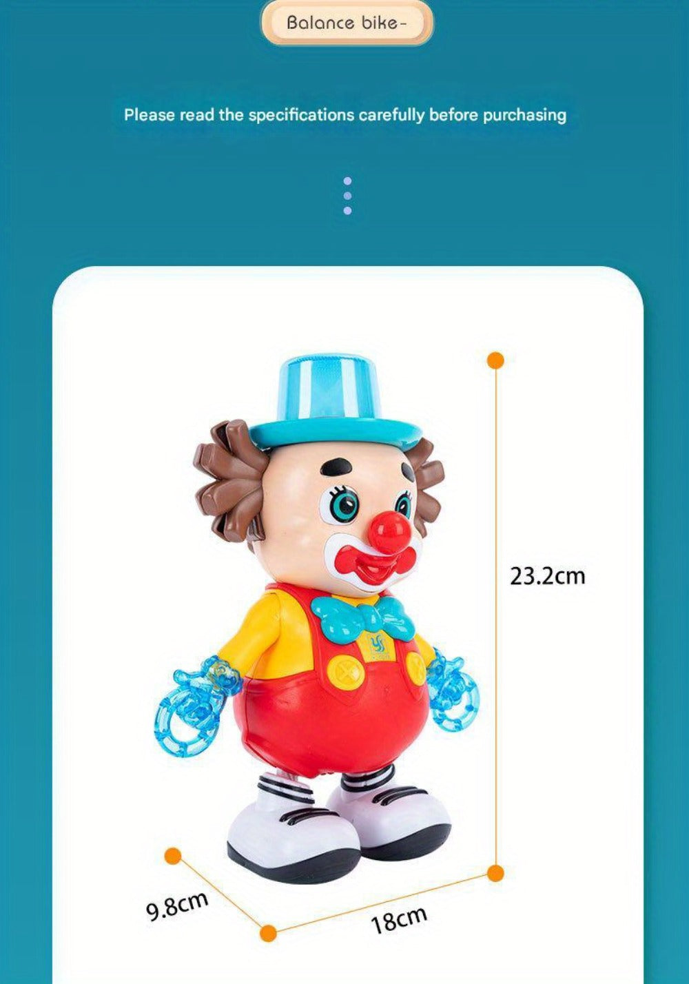 Dancing Clown Toy Doll with Light & Music, Swinging Fidget Toy for Kids Boys & Girls, Funny Weird Halloween Decoration, Christmas Birthday Gift for Children Ages 3+