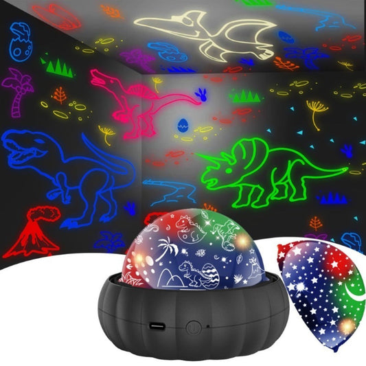 360° Rotating Projector Night Light – 4-Color LED Auto-Rotating Starry Sky Atmosphere Lamp with Unicorn & Dinosaur Projections, USB Powered for Party, Home Decor, Kids Room & Holiday Gifts