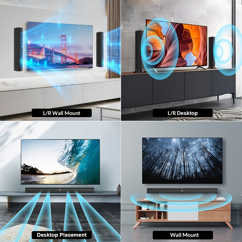 Mighty Rock TV Soundbar 32 Inch Separable Wireless Sound Bar with ARC Optical AUX, 3D Stereo 4-Driver Speaker, 3 Placement Modes, Infrared Remote Control for Smart TV Home Theater