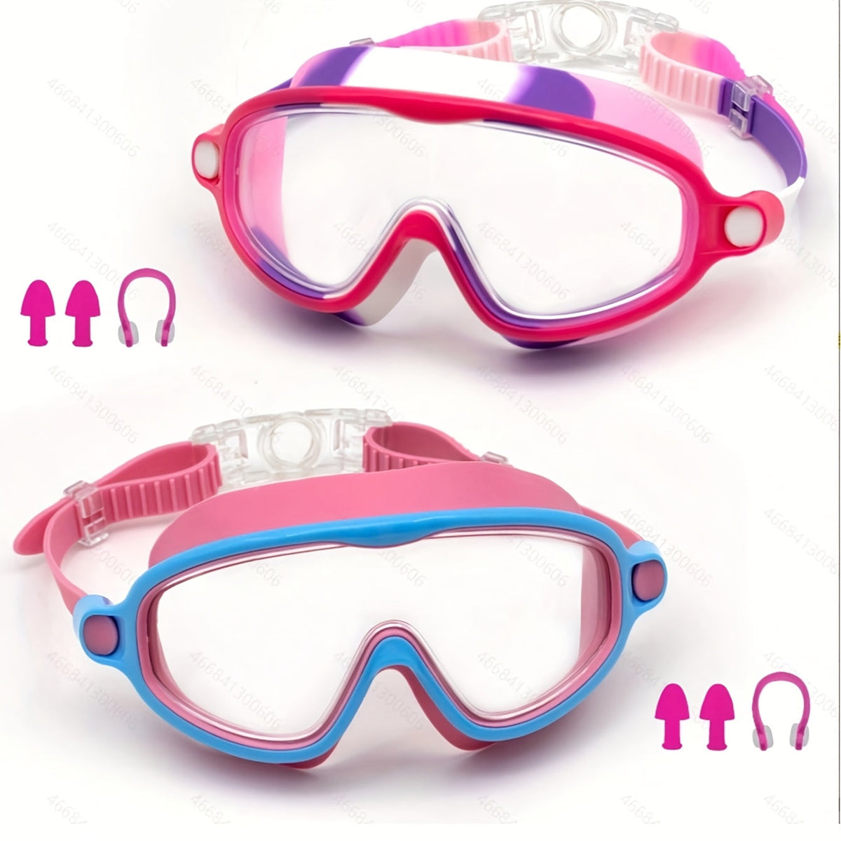 HD Swim Goggles Set 2-Pack – Anti-Fog, Leak-Proof Silicone, Includes Earplugs & Nose Clips | Adjustable Fit for Beginner & Training