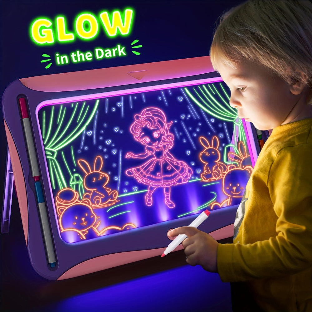 LED Light Up Drawing Board for Kids with 9 Double-Sided Tracing Cards & 6 Markers – Travel Doodle Board, 6 Colors