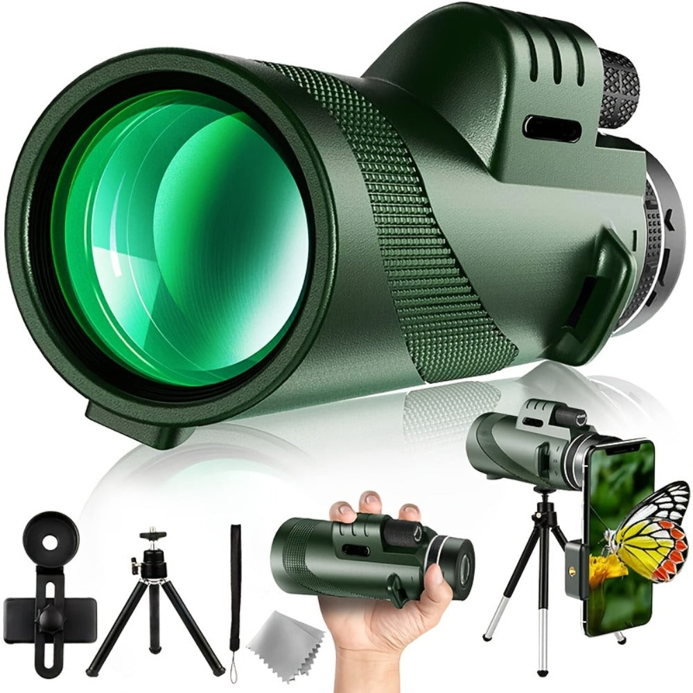 10x42 Monocular Telescope for Adults with Smartphone Adapter & Tripod | HD FMC Lens, Waterproof, Portable Handheld for Bird Watching, Hiking, Hunting, Camping, Concerts, Sports Events & Travel