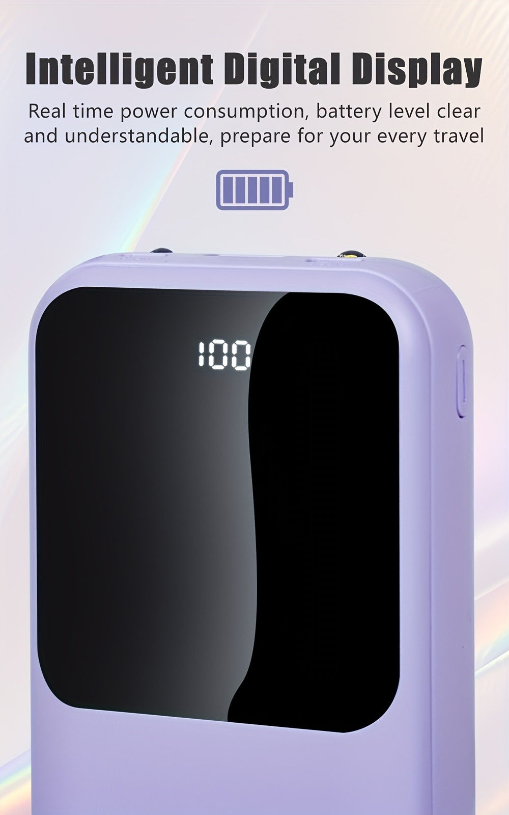 10000mAh Mini Power Bank 4 Built-In Cables Ultra-Bright LED Digital Display – 22.5W Super Fast Charging Multifunctional Portable Charger for Outdoor Travel, Compatible with iPhone Android Samsung