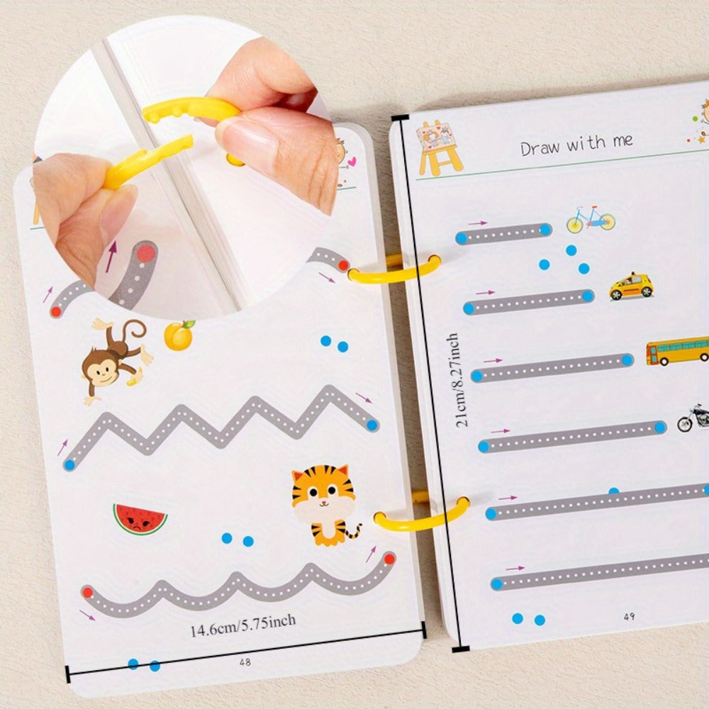 Wipe Clean Tracing Workbook for Kids — 64-Page Reusable Magic Exercise Book with 8 Color Pens & Eraser, Pen Control Writing Practice for Preschool Kindergarten Ages 3+, Back to School Gift
