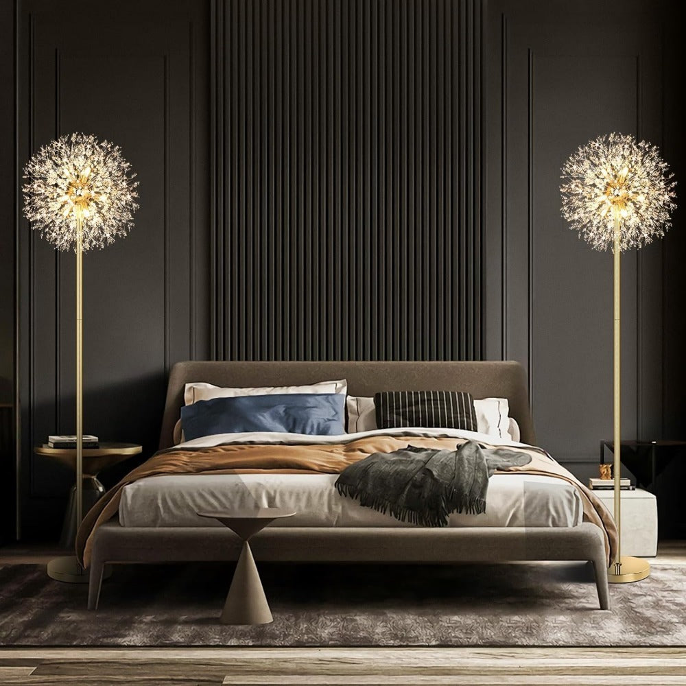 Crystal Floor Lamp Living Room 69 Inch Modern Standing Lamp – 738pcs K9 Crystals, 9 LED Bulbs, Antique Brass & Gold Finish, Tall Pole Light for Bedroom, Office & Mid Century Glam Decor