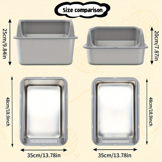 Stainless Steel Cat Litter Box with High Sides, Lid and Scoop, M or L