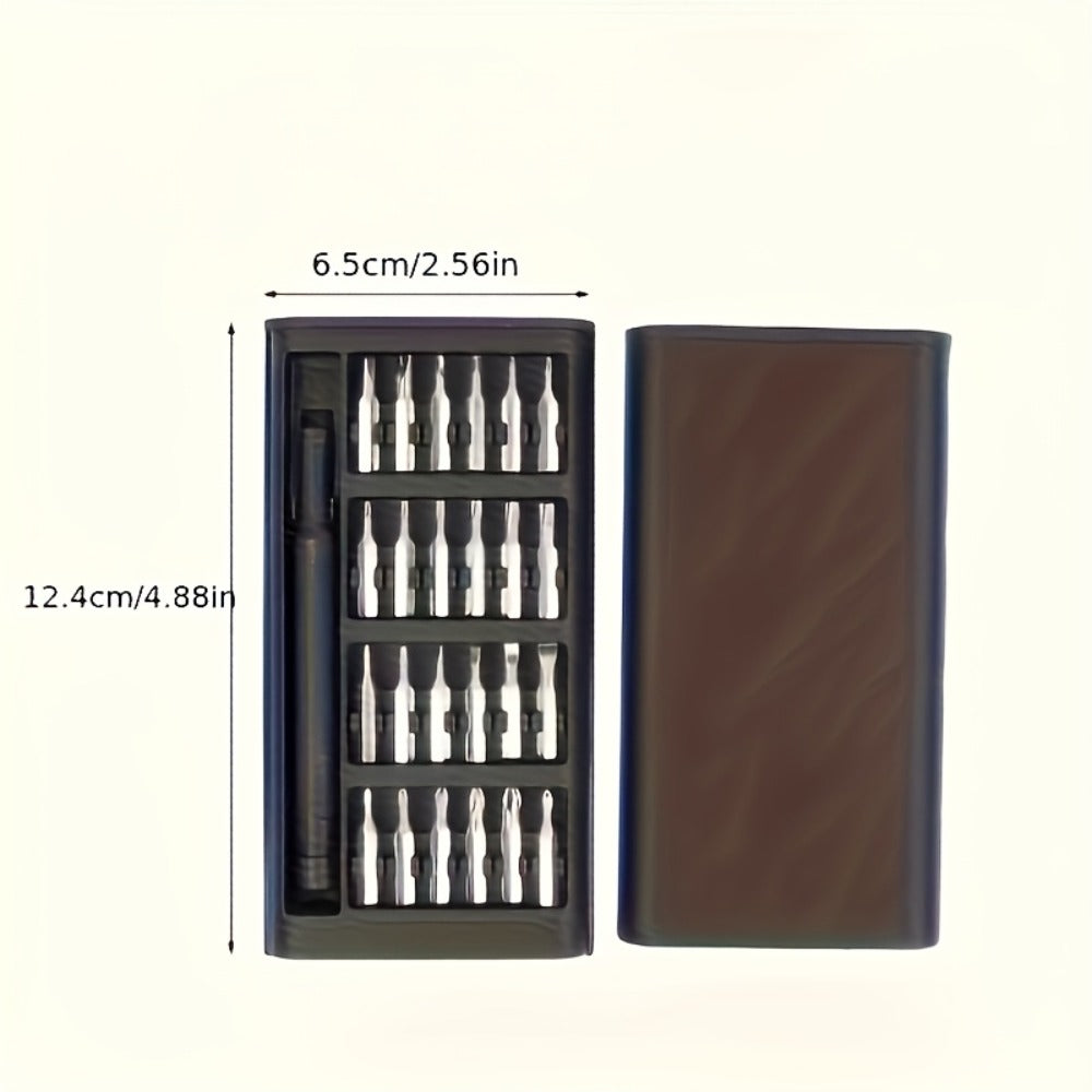 Precision Screwdriver Set 25PCS – Flat Head & Phillips Bits | Ergonomic Grip | All-in-One Kit for Electronics, Smartphones, Watches, Glasses & Jewelry Repair | Compact & Portable | Black