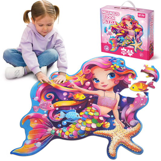 Large Floor Puzzle for Kids Ages 3+, Chunky Jigsaw in Mermaid or Farm Animals Design