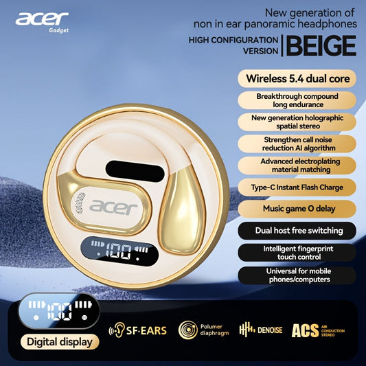 Acer OHR510 Dual Leak-Proof TWS Earbuds Bluetooth 5.4 HiFi Bass All-Day Comfort Lightweight Touch Control USB-C Charging Case Non-Painful Long Wear Wireless Earphones for Phone Tablet Laptop