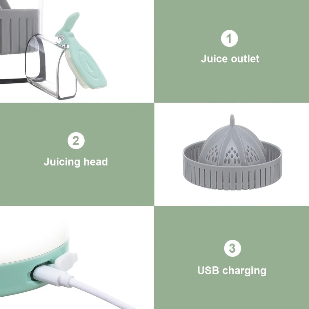 Portable USB Electric Citrus Juicer Press for Oranges Lemons Grapefruit Kiwi Removable Base Pulp Separation Fruit Juice Extractor for Travel Kitchen Green