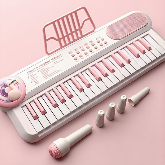 Kids Electronic Keyboard Toy in White with Demo Songs, Rhythms and Lights