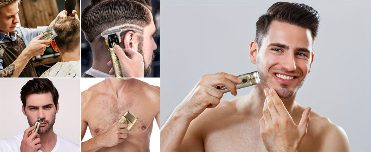 Professional Hair Clippers Trimmer Set for Men - T-Blade Trimmer Nose Hair Trimmer Electric Razor LCD Display USB Rechargeable Zinc Alloy Ergonomic Grooming Kit Bronze