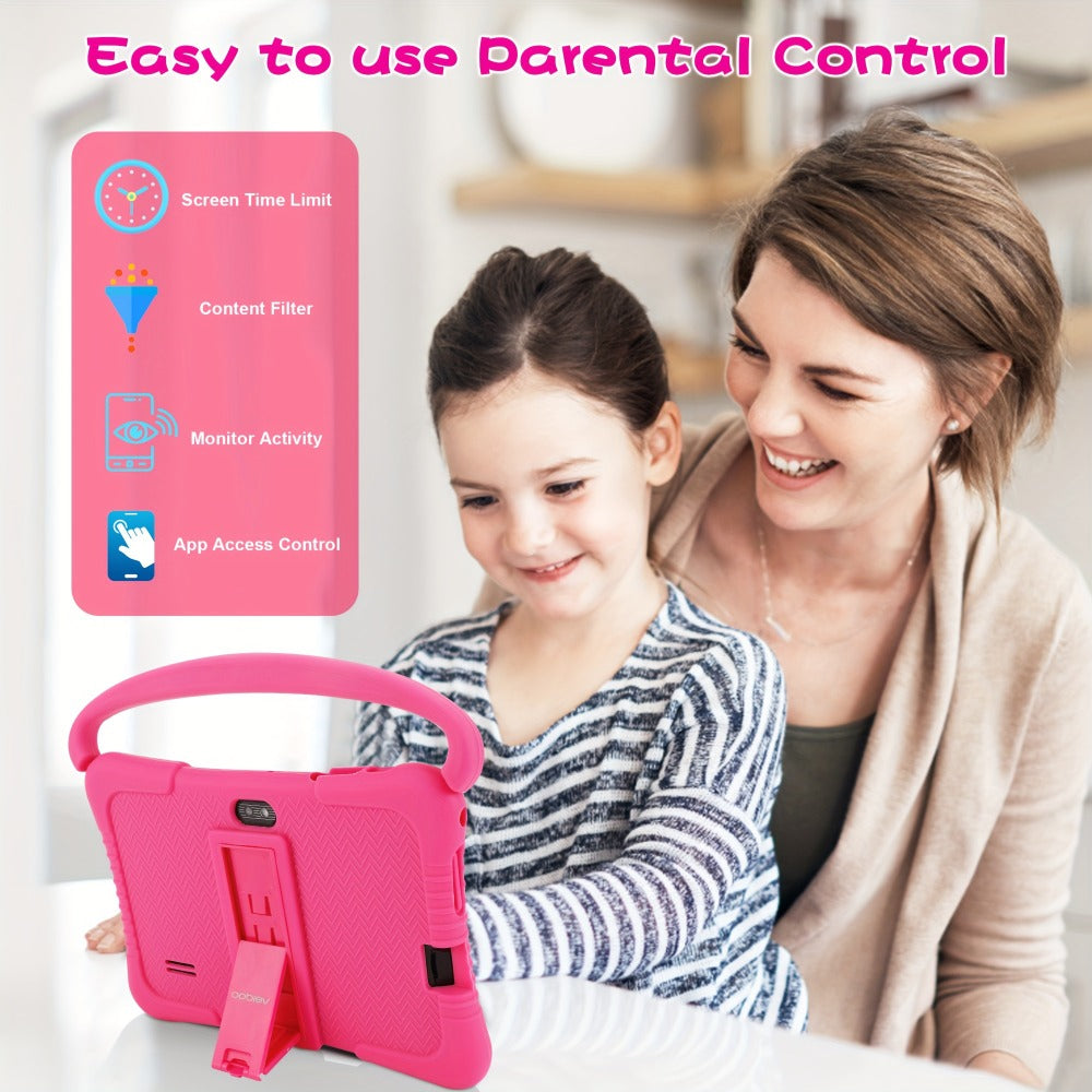 Veidoo Kids Tablet 7 Inch Android Eye Protection Screen Parental Controls Drop-Proof Silicone Case Dual Camera Educational Games WiFi 1GB 16GB 2GB 32GB Children Learning Tablet Pink Blue Purple