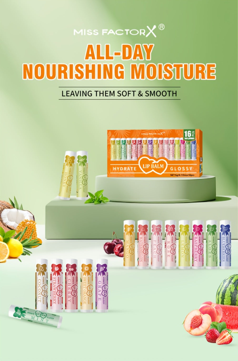 Flavored Lip Balm Set 16 Pack – Assorted Scented Moisturizing Lip Balms for Long-Lasting Hydration & Natural Shine | Bulk Lip Care Kit for Dry Lips | Gift Set for Women, Girls & Teens, All Skin Types