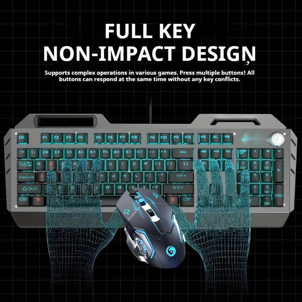 LED Backlit Wired Gaming Keyboard 104 Keys Full Size – Quiet Ergonomic Design, Adjustable Volume Knob, USB Powered, Compatible with Desktop and Laptop Computers, Office and Home Use