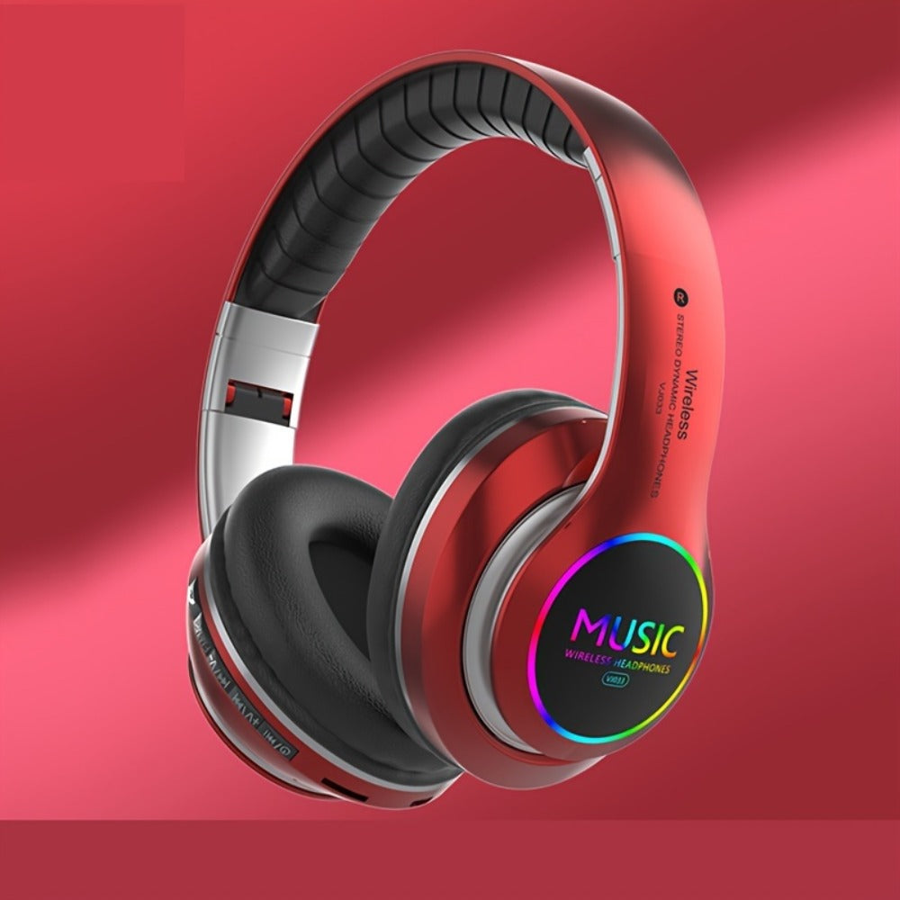 Wireless Headphones Deep Bass Foldable Lightweight Built-in Mic 3.5mm Wired Stereo Sound Type-C Charging for Travel Work Laptop iOS Android Red White