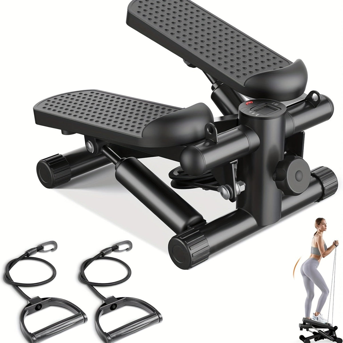 Mini Exercise Stepper Machine with Resistance Bands – Portable Twist Stair Stepper, 300lb Capacity, Full Body Trainer for Legs, Arms & Cardio – Home Workout Stepper, Orange, Black or Blue