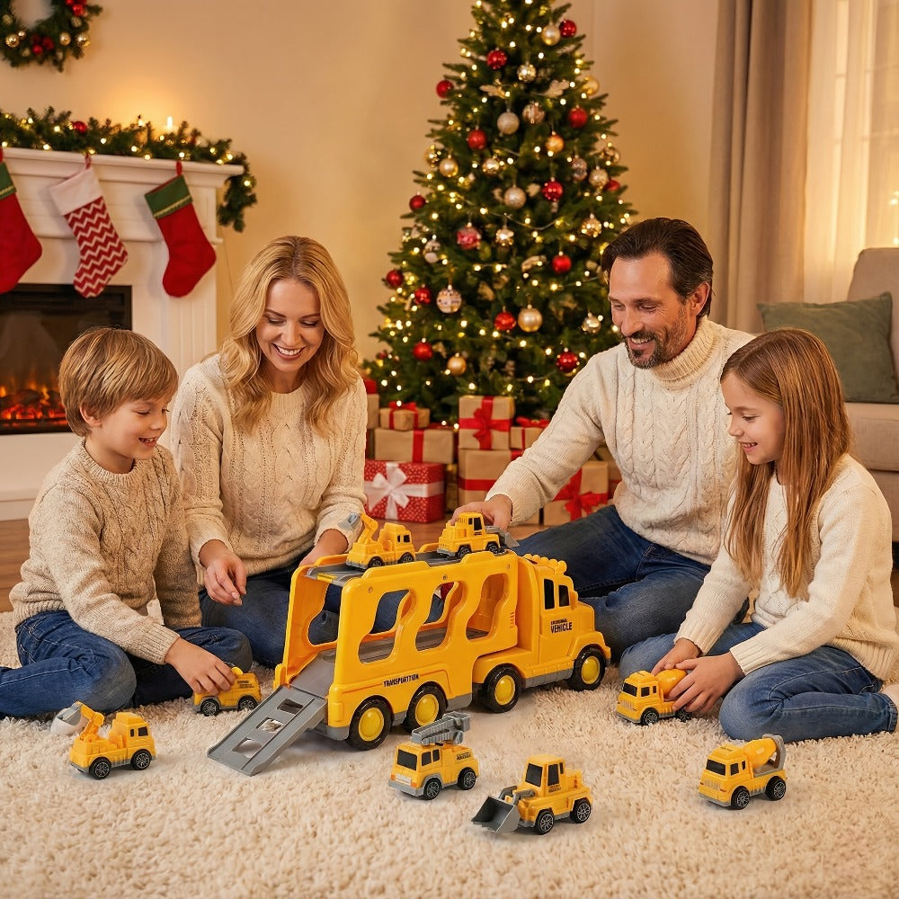 Toy Vehicle Set with 1 Large Car and 6 Small Cars, Four Theme Options