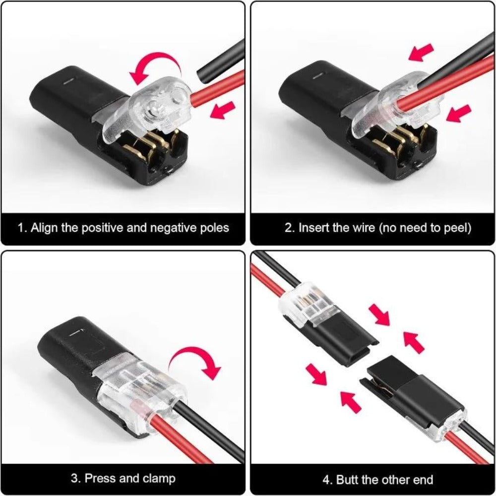 152Pcs LED Wire Connectors 2-Pin Quick-Connect Latches, Low-Voltage Plug-and-Play Cable Connectors Up to 36V, Compact Locking Latches for Lighting, Outdoor Wiring, Electricians & DIY Installers